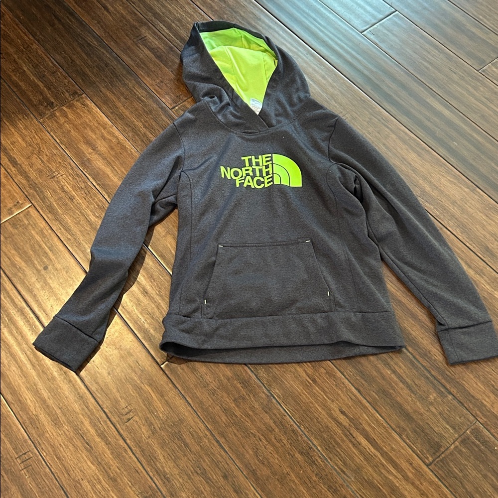 The North Face Charcoal Hoodie with Bright Green Logo